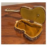 Vintage Lego of Japan Velvet Lined Violin Motif Trinket Box, Lidded Box, Candle Holder and Print
