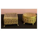 Pair of Vintage Gold Tone Filagree Jewelry Boxes