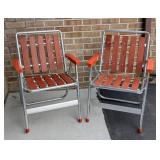 Pair of Vintage Wood Slat Folding Chairs