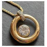 14k Yellow Gold Circle Diamond Pendant and Chain