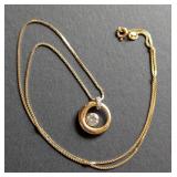 14k Yellow Gold Circle Diamond Pendant and Chain