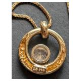 14k Yellow Gold Circle Diamond Pendant and Chain