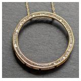 Delicate 10k Yellow Gold and Diamond Circle Necklace