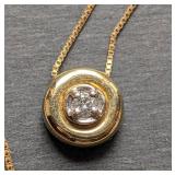 10k Yellow Gold Diamond Solitaire Pendant and Box Chain