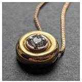 10k Yellow Gold Diamond Solitaire Pendant and Box Chain