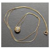 10k Yellow Gold Diamond Solitaire Pendant and Box Chain