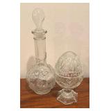 Crystal Decanter and Decorative Egg Figurine