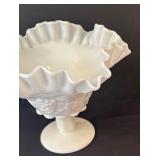 Westmoreland Paneled Grape Milk Glass Compote Dish