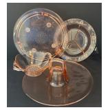 Pink Depression Glass Platters, Bowl and Trivet