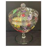 Very Pretty Hand Painted Floral Glass Candy Dish