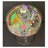 Very Pretty Hand Painted Floral Glass Candy Dish