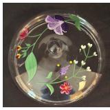 Very Pretty Hand Painted Floral Glass Candy Dish