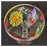 Very Pretty Hand Painted Floral Glass Candy Dish
