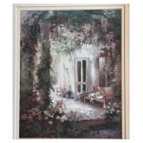 Gold Framed Artwork French Style Flowers, Bench and Door