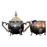 Tea Party! Vintage Silver-Plated Tea Pot, Coffee Pot, Sugar & Cream and Round Platter