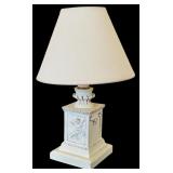 Beautiful Decor Including Cast Iron Plant Stand, Small Table Lamp and Candle Bird Cage