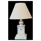 Beautiful Decor Including Cast Iron Plant Stand, Small Table Lamp and Candle Bird Cage