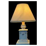 Beautiful Decor Including Cast Iron Plant Stand, Small Table Lamp and Candle Bird Cage