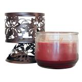 Set of Ruby Red Glass Bowl and Two Decorative Candle Holders