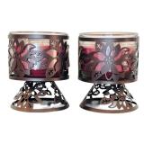 Set of Ruby Red Glass Bowl and Two Decorative Candle Holders