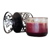 Set of Ruby Red Glass Bowl and Two Decorative Candle Holders