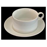 Lovely White Ceramic Tea Pot with Woven Rattan Hande Including Mugs and Saucers