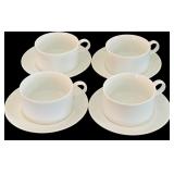 Lovely White Ceramic Tea Pot with Woven Rattan Hande Including Mugs and Saucers