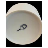 Lovely White Ceramic Tea Pot with Woven Rattan Hande Including Mugs and Saucers