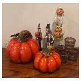 Festive Halloween Decor including Ceramic Pumpkins, Candle Holders and Figurines