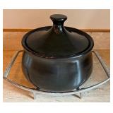 Vintage Clay Casserole Pot with Holder
