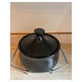 Vintage Clay Casserole Pot with Holder