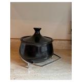 Vintage Clay Casserole Pot with Holder