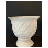 Two Pretty White Vase Pots Pottery Grapes & Vines