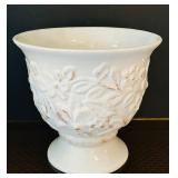 Two Pretty White Vase Pots Pottery Grapes & Vines