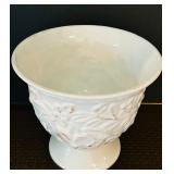 Two Pretty White Vase Pots Pottery Grapes & Vines