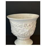 Two Pretty White Vase Pots Pottery Grapes & Vines