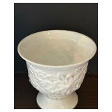 Two Pretty White Vase Pots Pottery Grapes & Vines