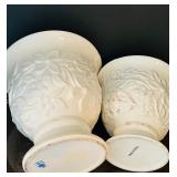 Two Pretty White Vase Pots Pottery Grapes & Vines