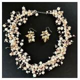 Stunning White Beaded Necklace and Earrings