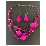 Beautiful Bright Pink Necklace and Earring Set