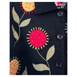 Coldwater Creek Black Button-Up Jacket with Stitched Floral Accents