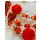 Bright and Beautiful Red / Orange Beaded Necklace and Earring Set