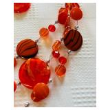 Bright and Beautiful Red / Orange Beaded Necklace and Earring Set