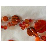 Bright and Beautiful Red / Orange Beaded Necklace and Earring Set