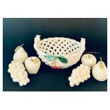 Berdados Portugal Ceramic Fruit Basket with Porcelain Fruit Decor