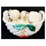 Berdados Portugal Ceramic Fruit Basket with Porcelain Fruit Decor