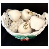Berdados Portugal Ceramic Fruit Basket with Porcelain Fruit Decor