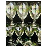 Beautiful Wine Glasses with Green Stems and Holly Designs