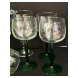 Beautiful Wine Glasses with Green Stems and Holly Designs