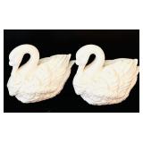 Pair of White Decorative Ceramic Swan Figurines